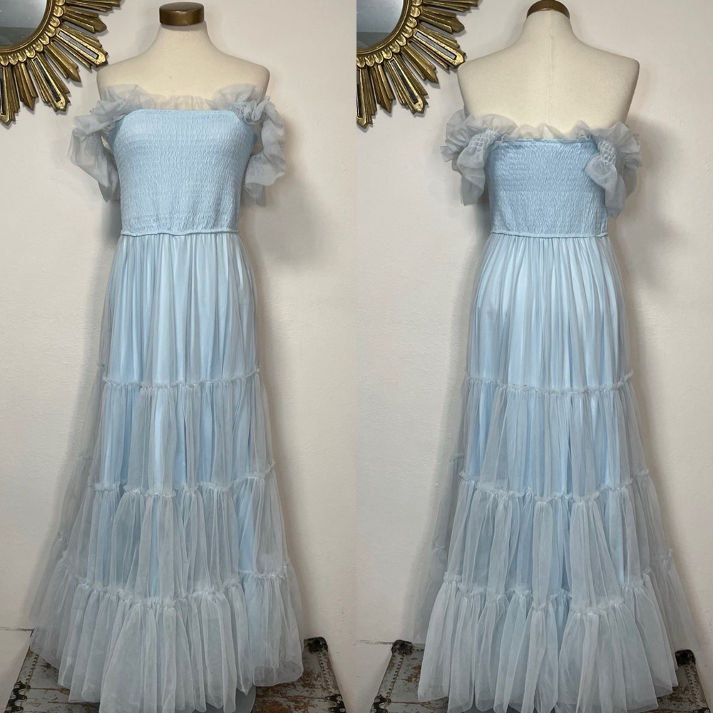 Mable Fiori Light Blue Tulle Tiered Maxi Dress - Picture 4 of 10